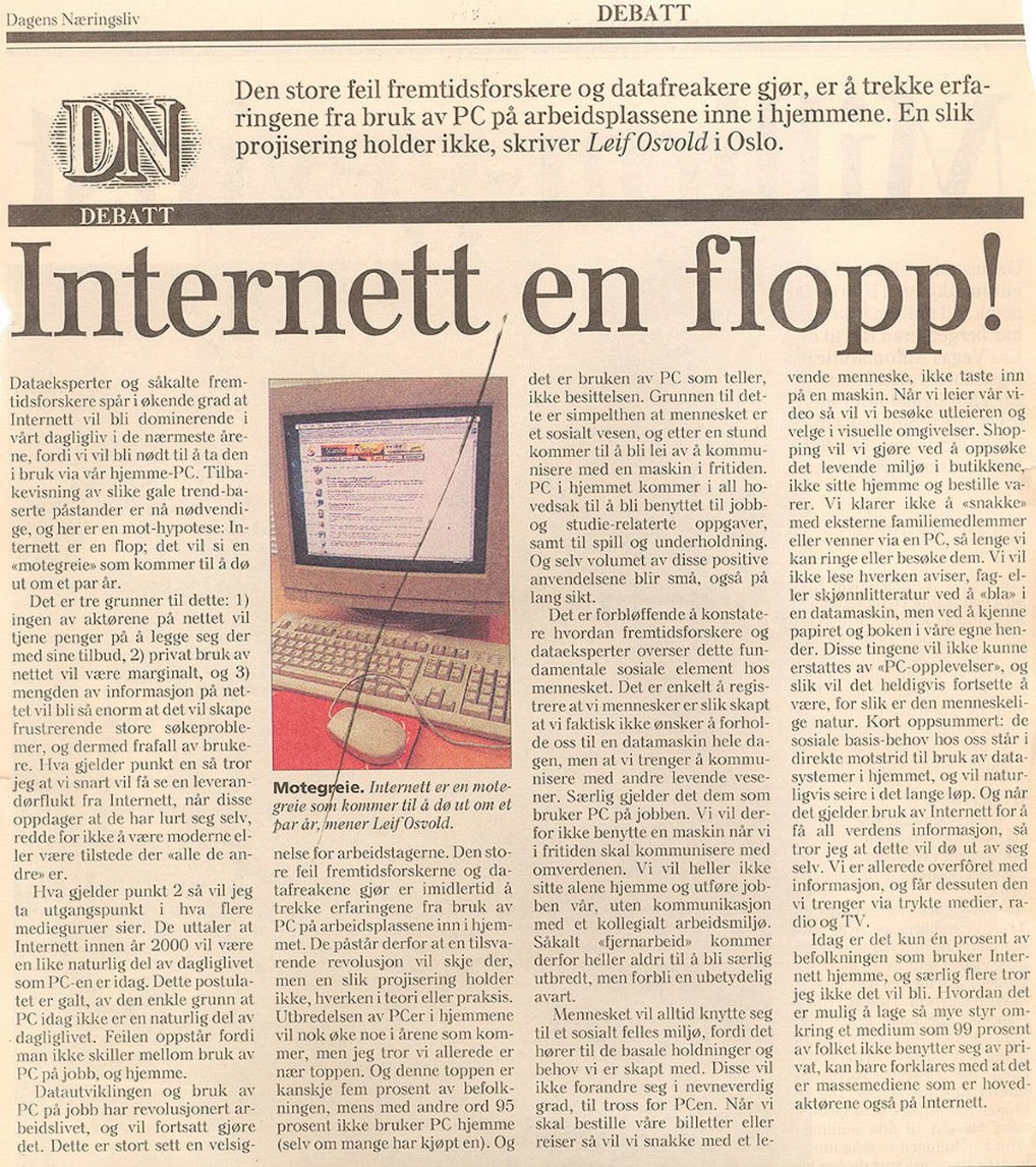DN 1996: Leif Osvold: Internett er en flopp!